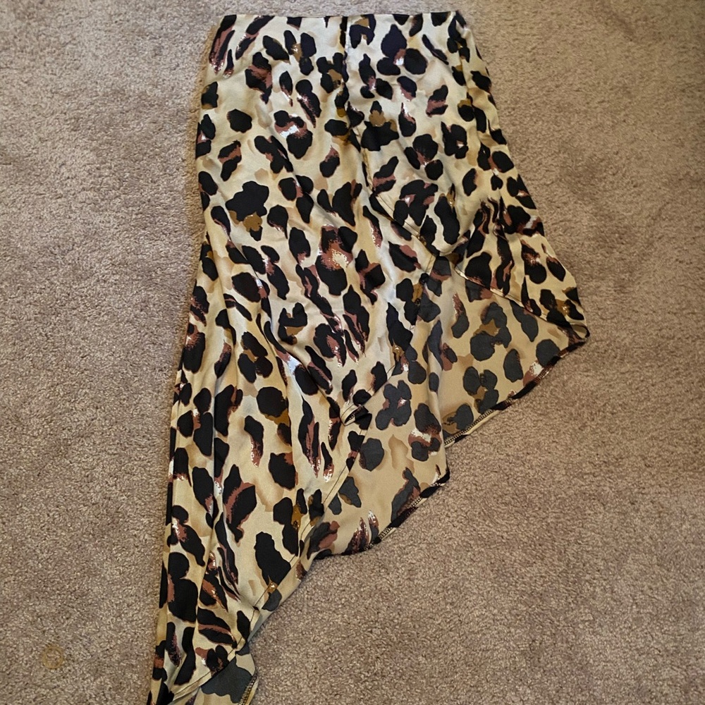 Leopard Print Satin Asymmetric Skirt